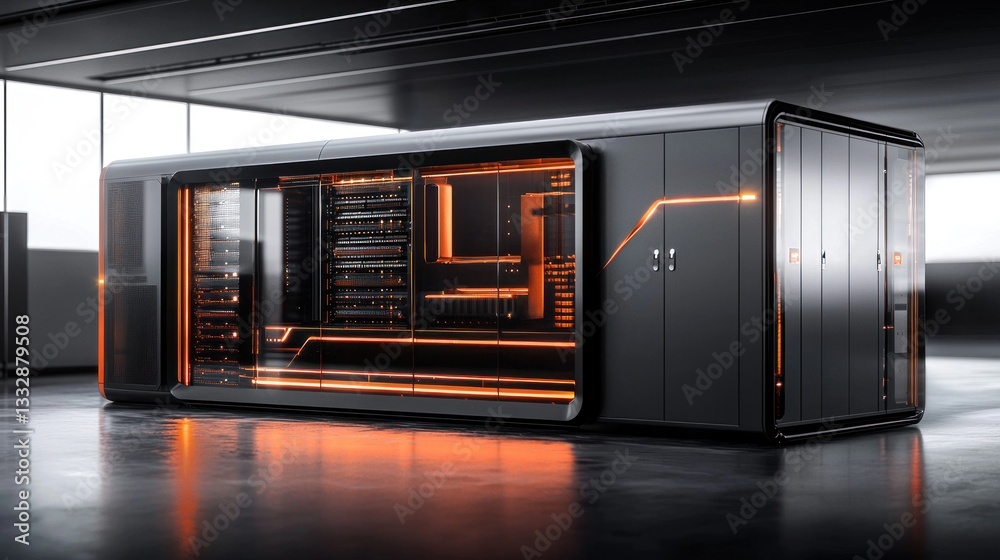 Fototapeta premium Futuristic Modular Data Center: Cutting-Edge Technology in a Sleek Design