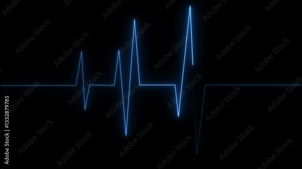 Glowing neon heartbeat pulse line animation. Neon heartbeat monitor ekg line black background  animation. Medical laboratory concept. 4k animation.