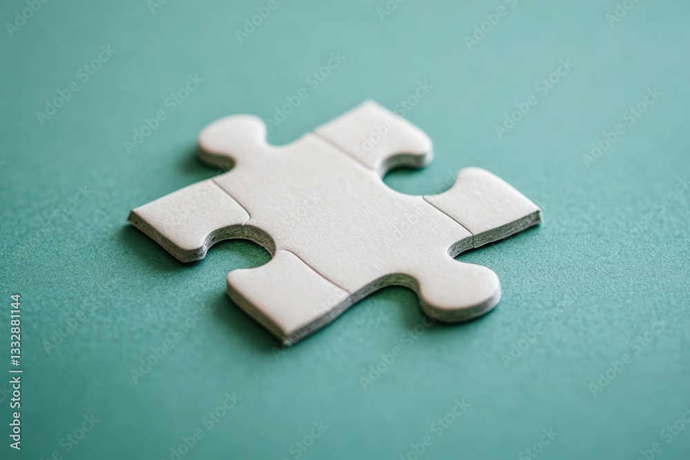 Obraz premium A single white puzzle piece resting on a teal surface