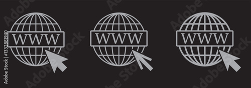 Globe icon. World vector set. Earth wide globe sign. Planet symbol flatten. Black isolated flat globe icons set on white background..