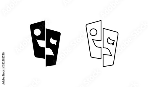 Masquerade vector icon on white background. Comic and tragic mask icon.