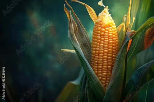 Obraz na płótnie Fresh corn growing in a lush green field during the late afternoon sunlight w salonie