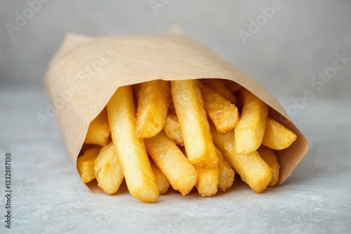 Obraz na płótnie Crispy golden fries served in a brown paper bag at a casual eatery w salonie