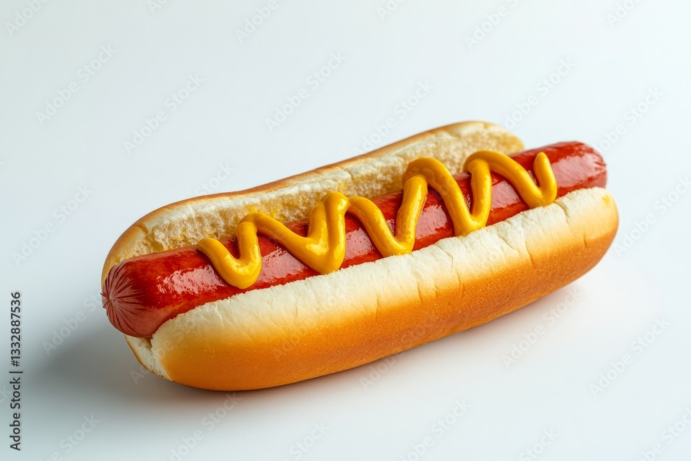 Delicious hot dog with mustard served on a soft bun perfect for a summer barbecue or picnic