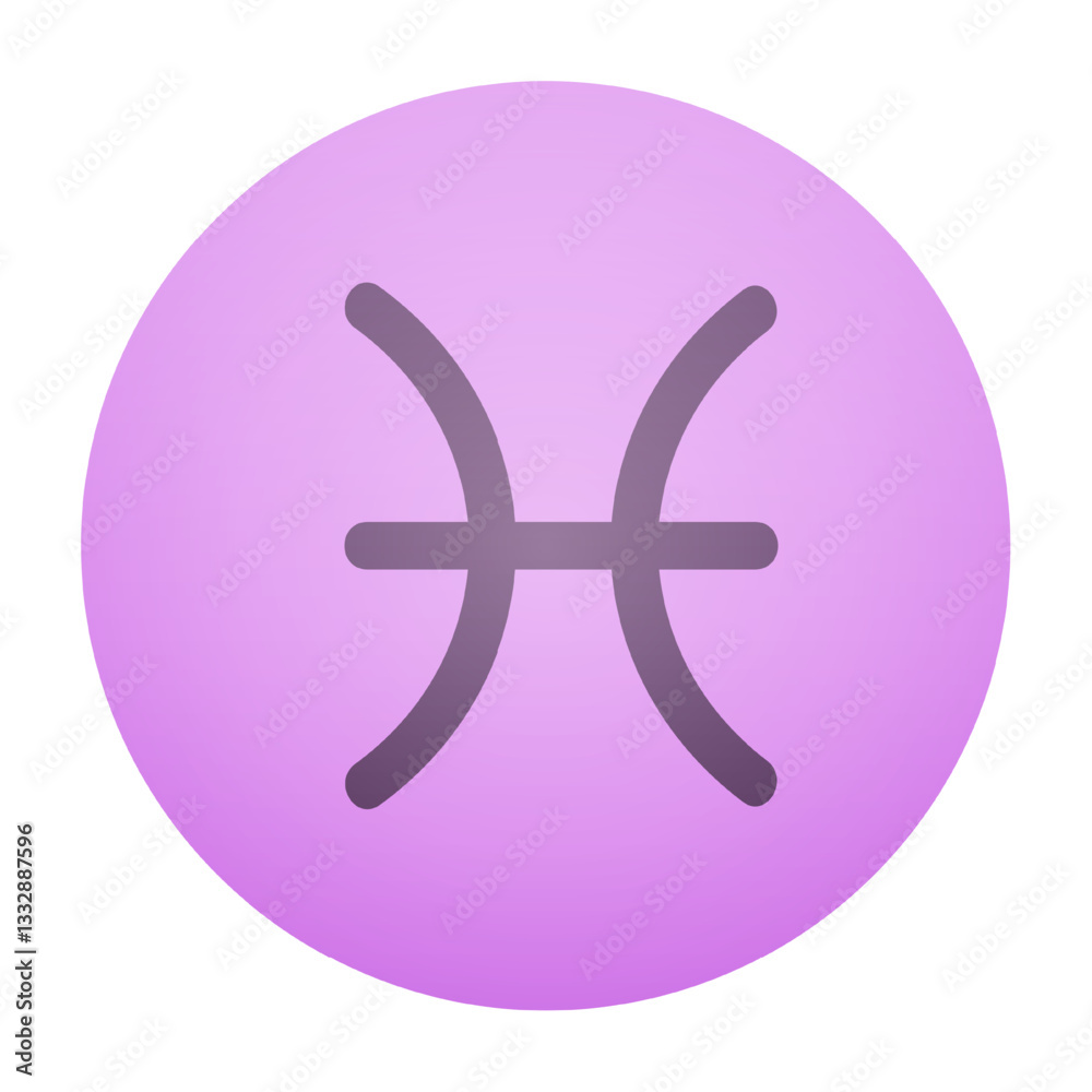 Fototapeta premium Pisces zodiac sign icon vector. Two fish symbol on a clean purple circle.