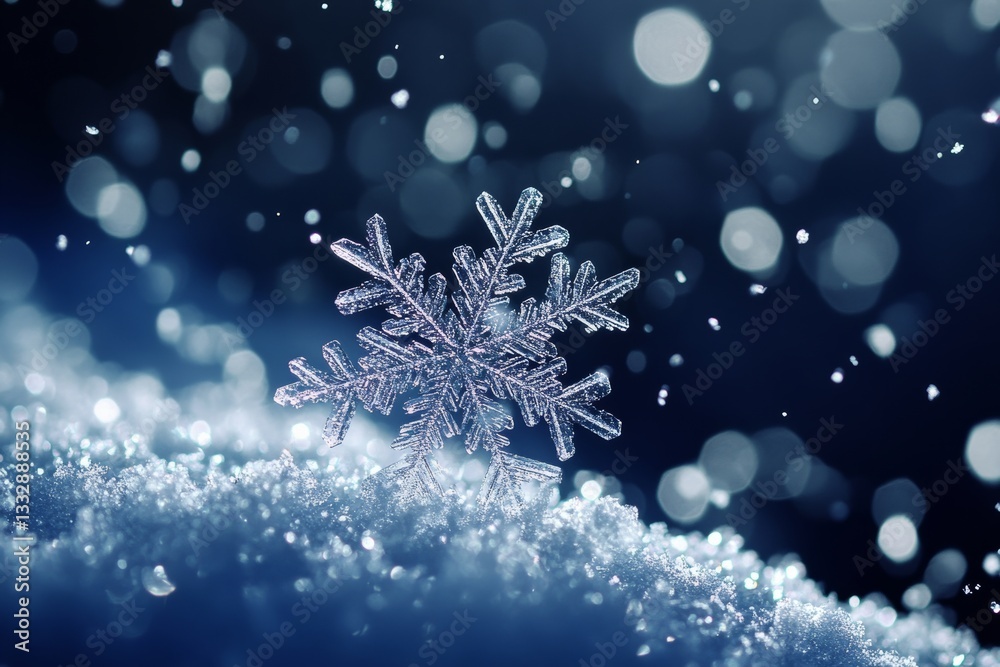 gentle white snowflakes glowing in the soft evening light, generative AI gentle white snowflakes glowing in the soft evening light, generative AI