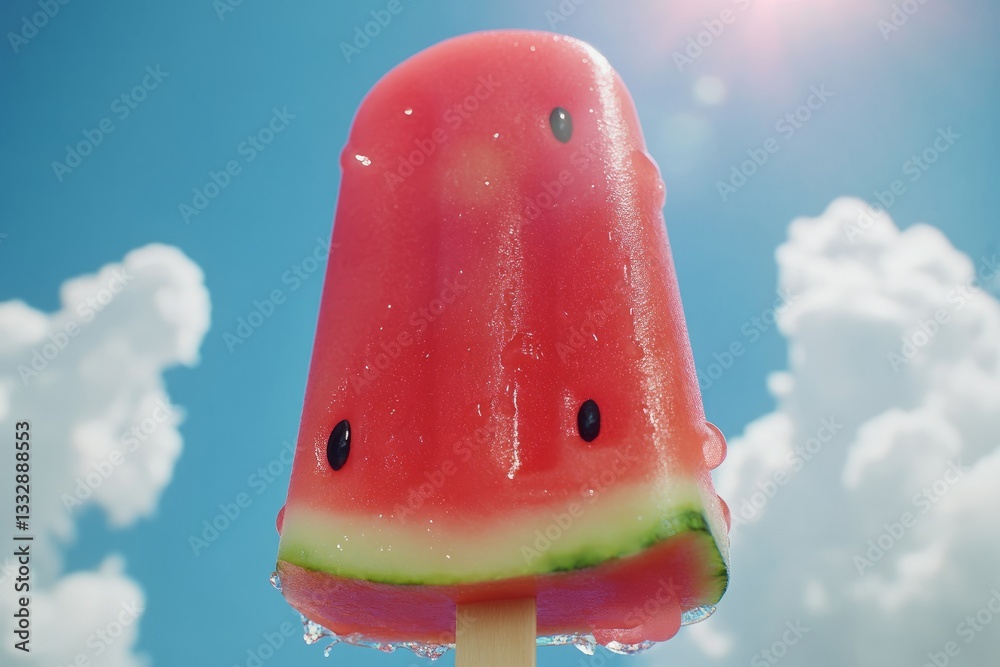 Refreshing watermelon popsicle under a clear blue sky on a sunny day
