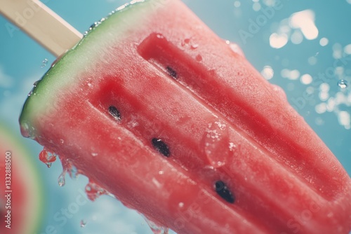 Obraz na płótnie Refreshing watermelon popsicle with vibrant colors splashing in the background during a sunny summer day w salonie