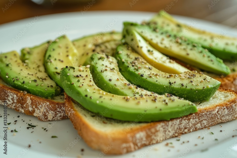 Delicious avocado slices on toasted bread garnished with seasoning for a healthy snack