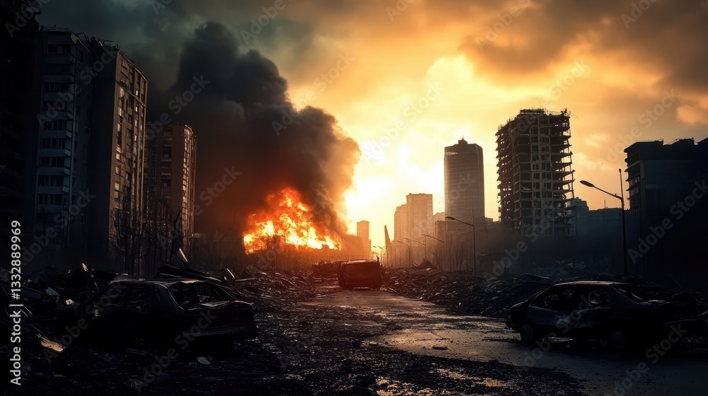 Striking visual of a city destroyed by conflict.