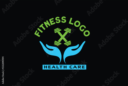 Fitness Healthcare logo vector with two hands and cross barbells - Fitness logo Healthcare logo vector illustration icon emblem.