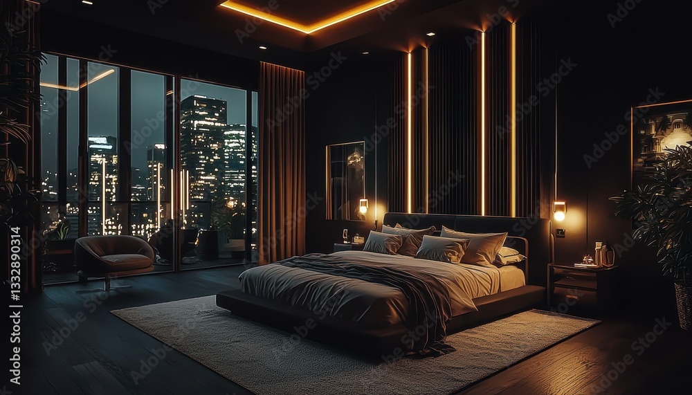 A stylish haven with dark tones for modern men.