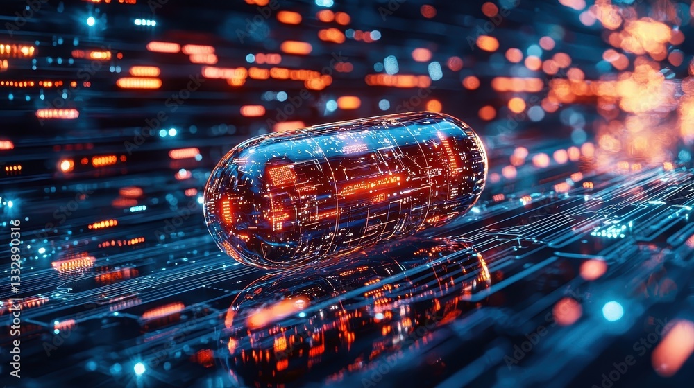 Advanced digital pill technology showcasing intricate circuitry.