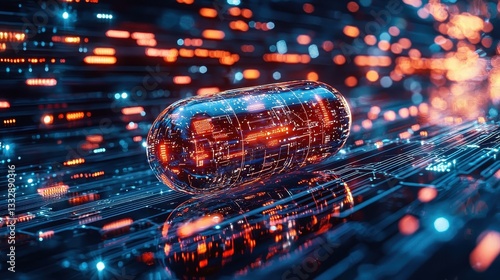 Obraz na płótnie Advanced digital pill technology showcasing intricate circuitry. w salonie