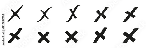 Check mark icon button set. Check box icon with wrong buttons and no checkmark icons in black tick box. Isolated checkmark symbol, wrong sign concept.