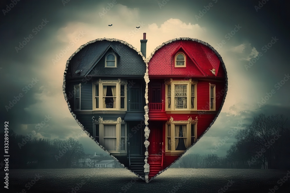 A divided home reflecting the end of a partnership.