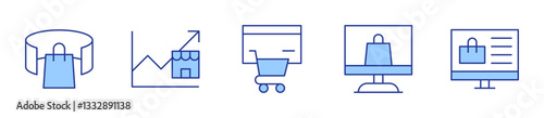 E-commerce Icon vector illustration. Line Duotone style. Editable stroke. profit, online shopping, ecommerce, virtual reality