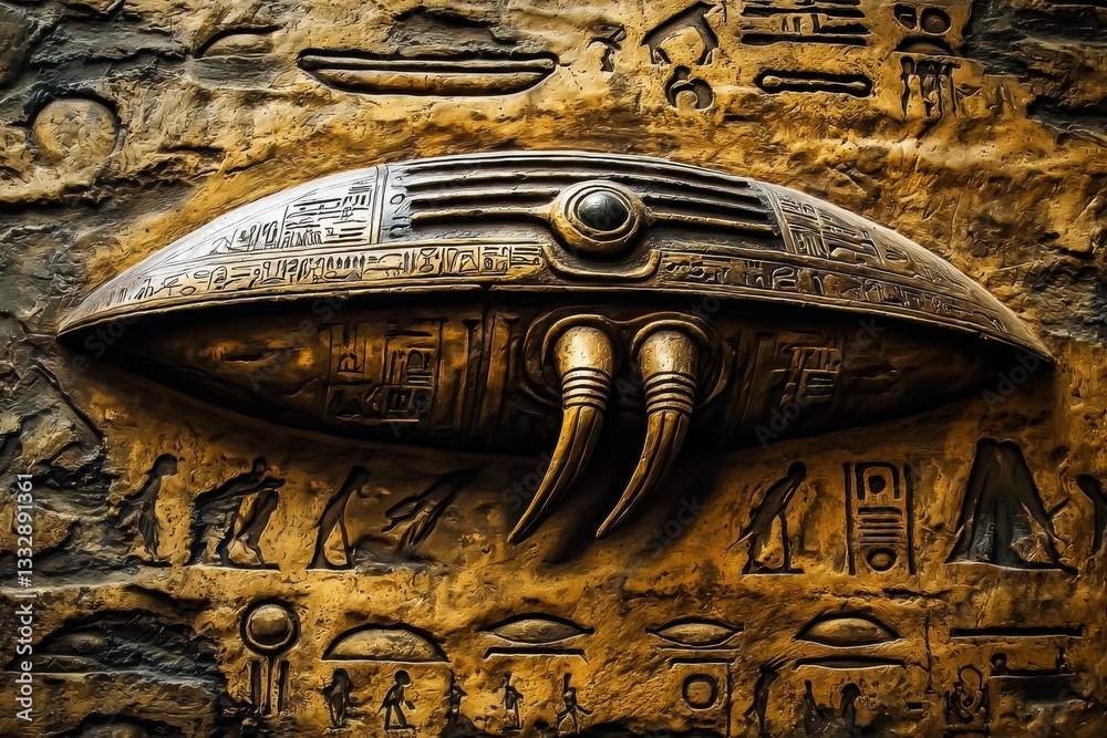 Ancient Background Depicts Humanoid Flying Saucers