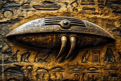 Obraz na płótnie Ancient Background Depicts Humanoid Flying Saucers w salonie