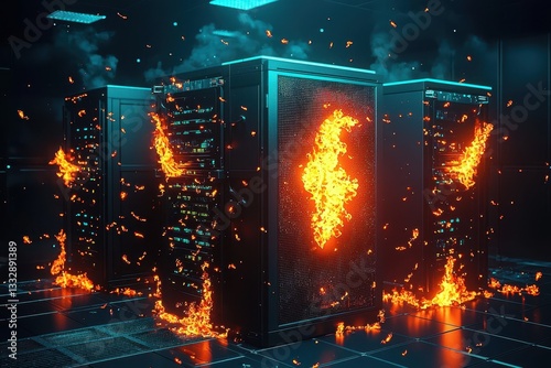 Obraz na płótnie The impact of fire on critical server infrastructure revealed. w salonie