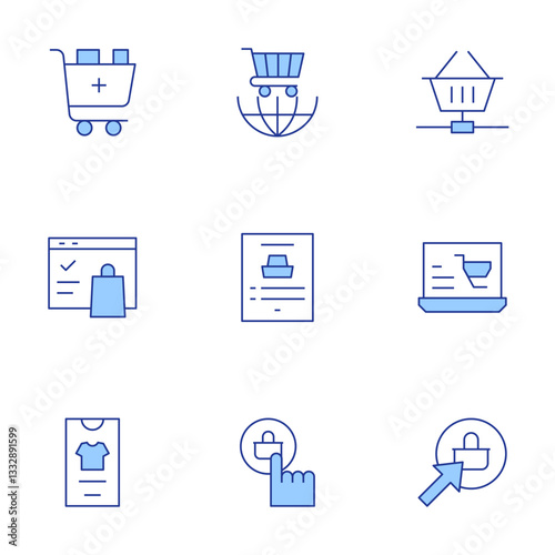 E-commerce icons set. Line Duotone style, editable stroke. online shopping, shopping basket, trading, buy, ecommerce, add to cart