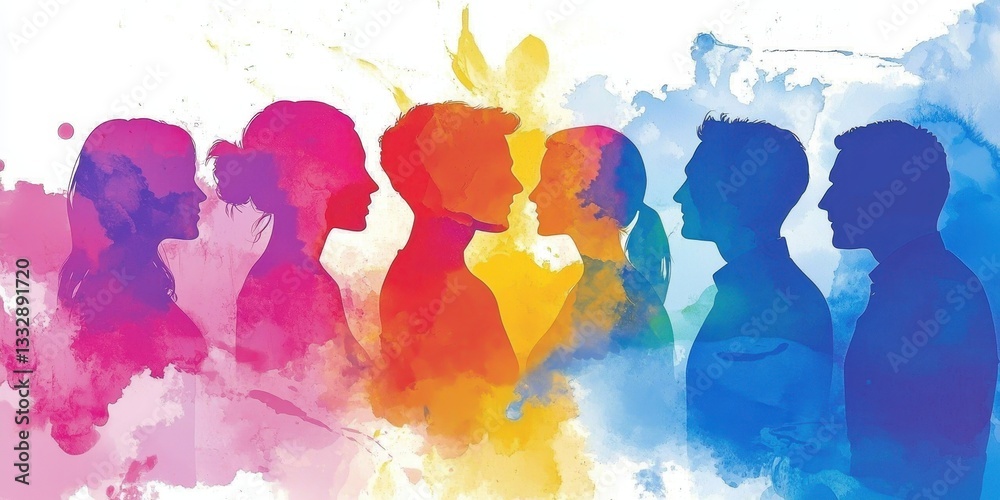 A vibrant display of upper body silhouettes representing various professions.