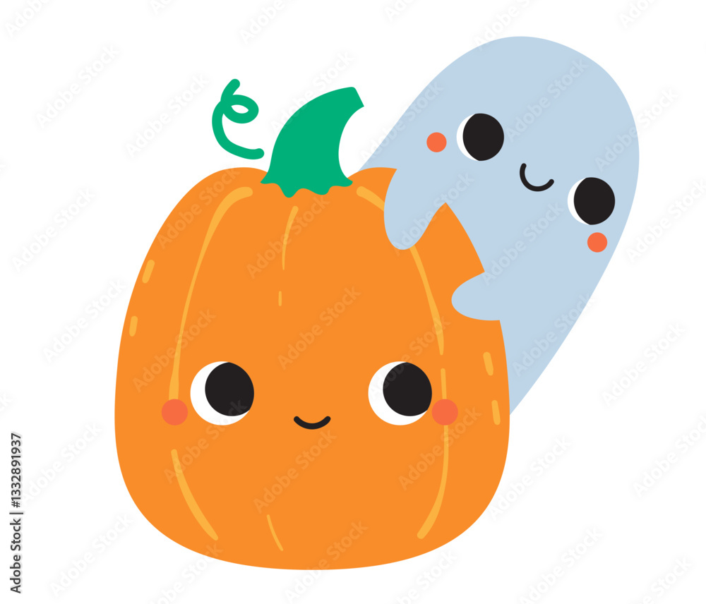 Obraz premium Cute Pumpkin and Ghost Icon