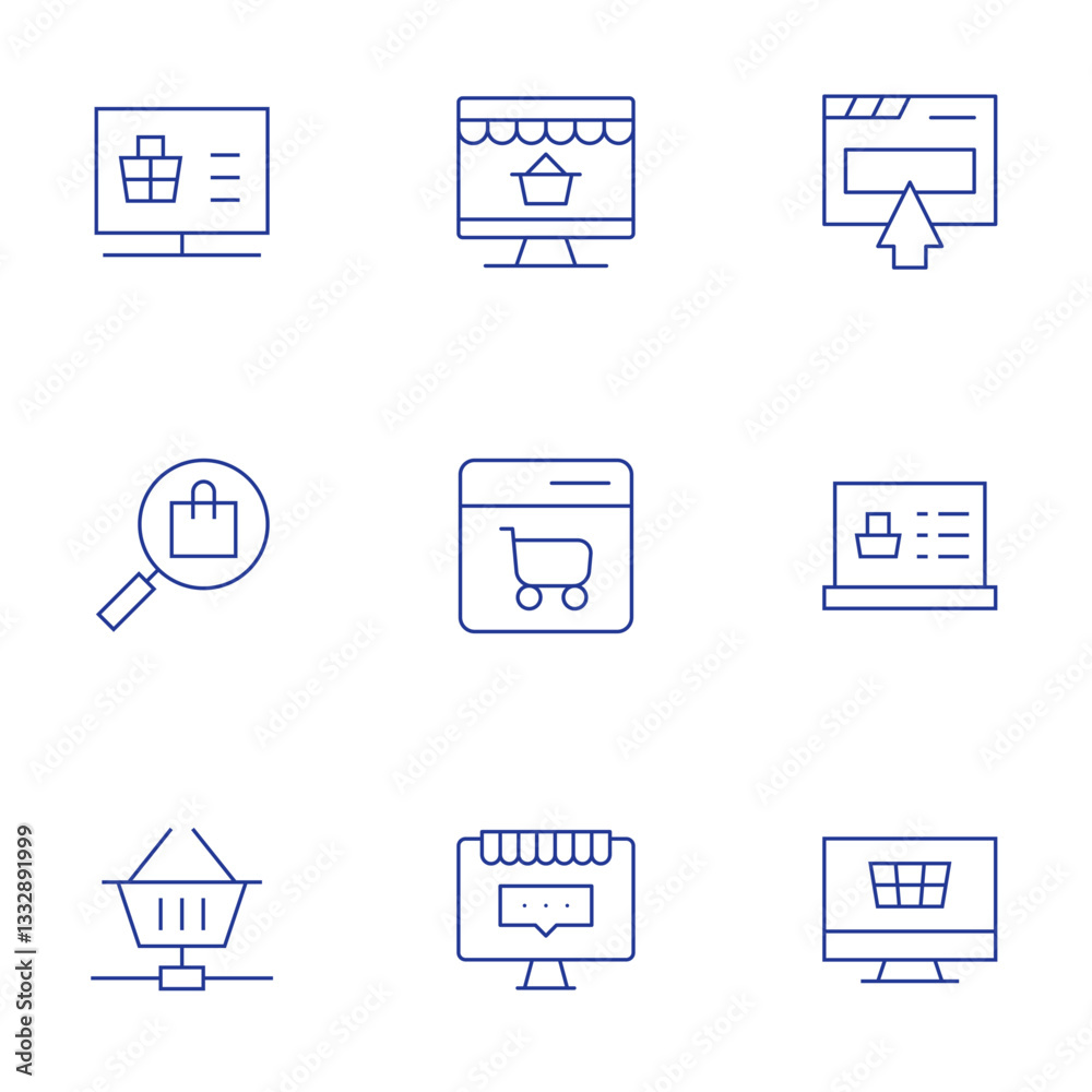 E-commerce icons set. Thin Line style, editable stroke. purchase, search, online shop, ecommerce, online shopping, shopping online E-commerce icons set. Thin Line style, editable stroke. purchase, search, online shop, ecommerce, online shopping, shopping online