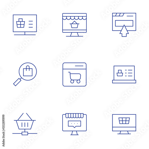 E-commerce icons set. Thin Line style, editable stroke. purchase, search, online shop, ecommerce, online shopping, shopping online