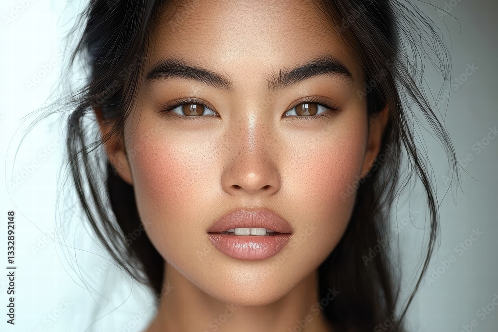 Captivating smooth skin illuminated in studio lighting.