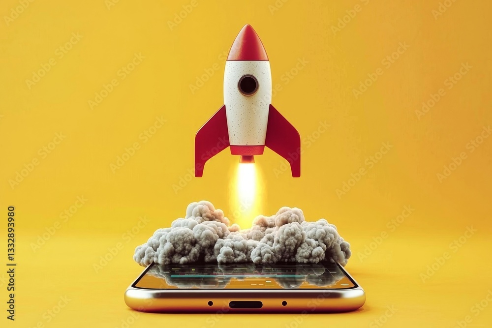 Capturing innovation, a cell phone screen showcases a rocket taking flight, emphasizing growth in tech.
