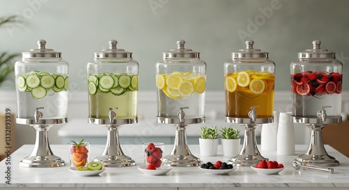 Refreshing fruit infused water beverage dispensers party drinks bar home food lemon glass metal stand