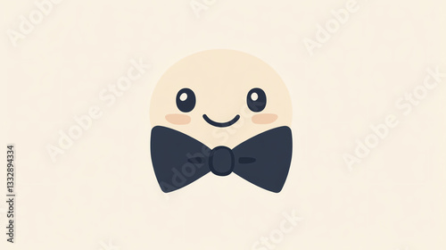 A charming cartoon character with a big smile, features a round head and a bow tie. Perfect for design projects, children's materials, or any joyful theme. photo