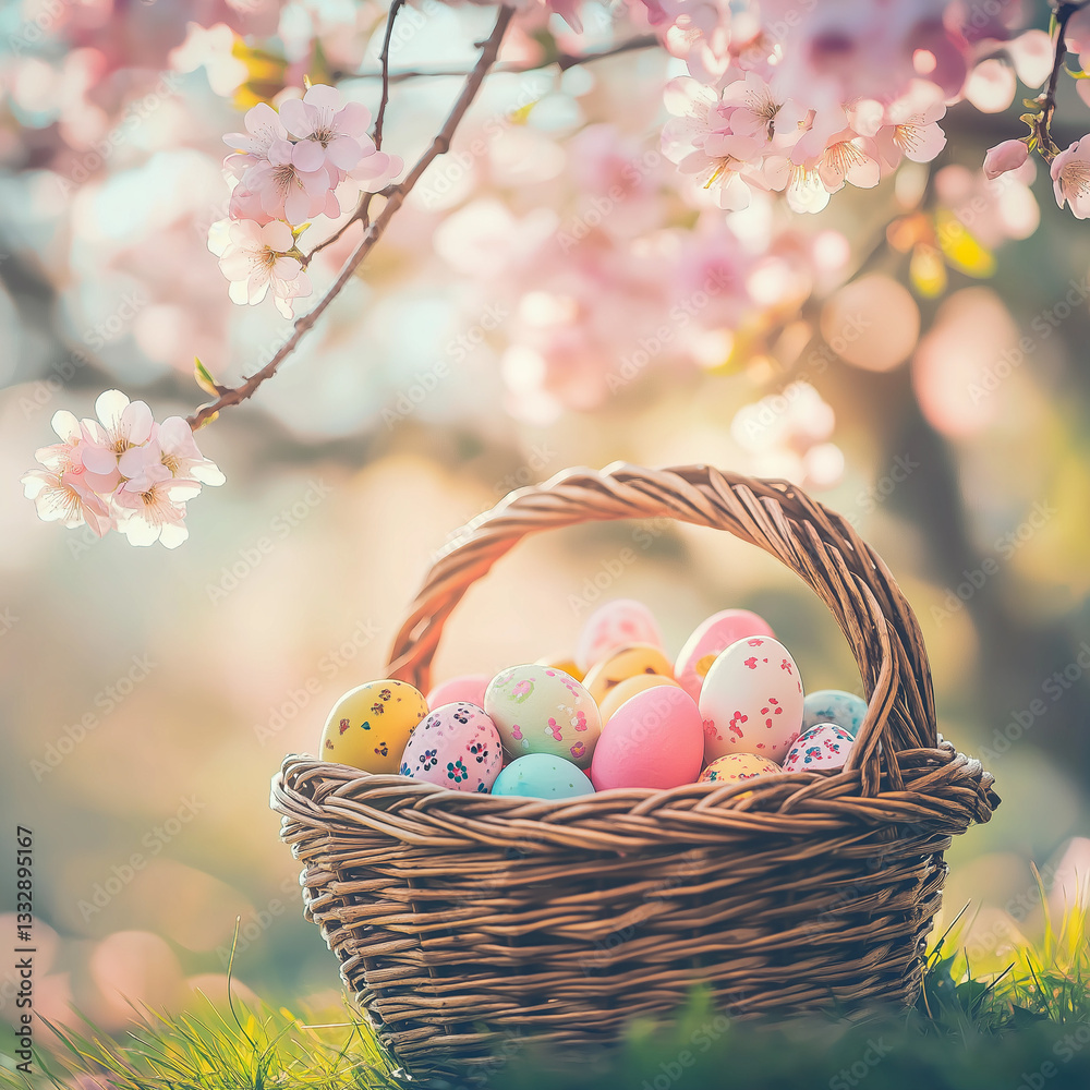 easter eggs in a basket with flowers easter eggs in a basket with flowers