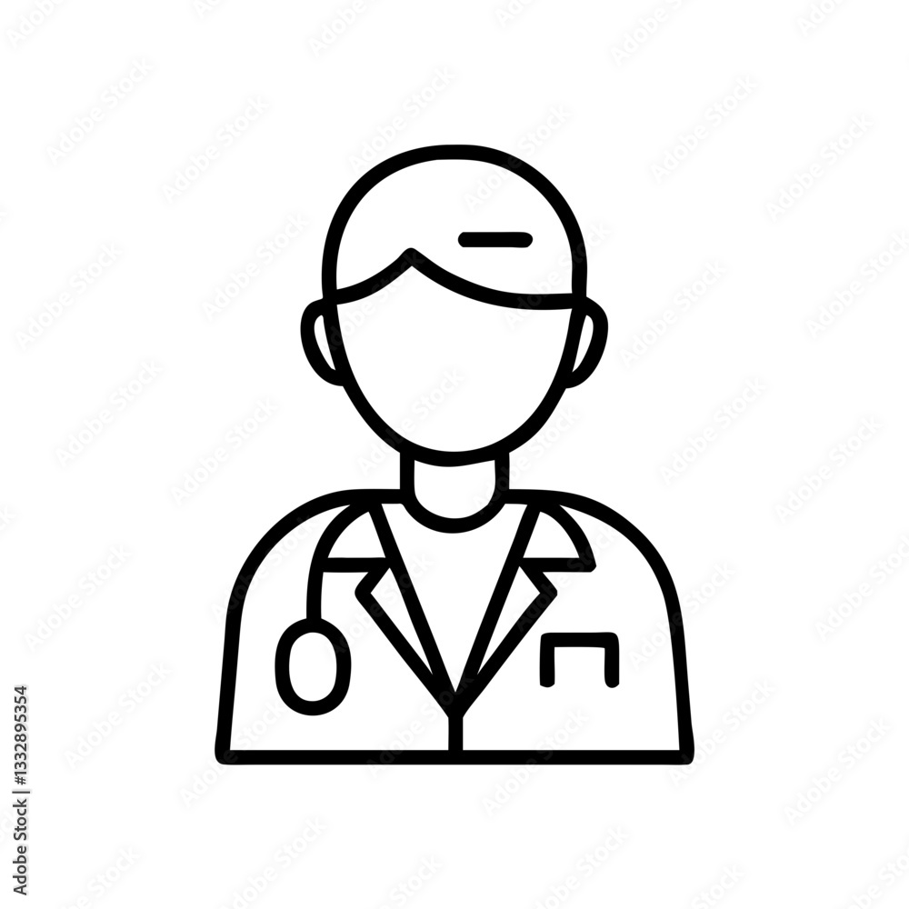 Doctor icon with stethoscope in black outline style Doctor icon with stethoscope in black outline style