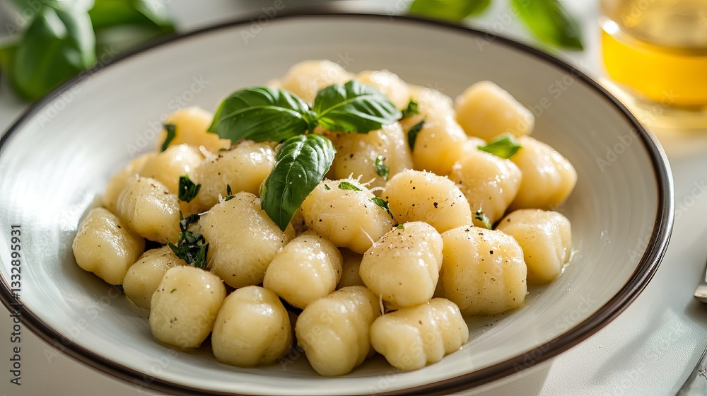 A Plate of Gnocchi – Traditional Italian Potato Pasta Dish with Rich Sauce and Fresh Herbs A Plate of Gnocchi – Traditional Italian Potato Pasta Dish with Rich Sauce and Fresh Herbs
