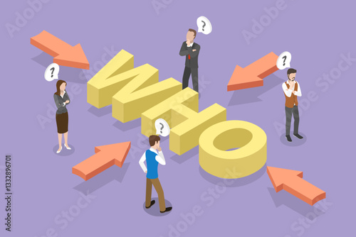 3D Isometric Flat Vector Illustration of Who Question, Business Idea Concept