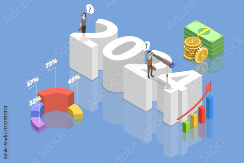 3D Isometric Flat Vector Illustration of Economic Forecast , New Trends and Predictions in Economics