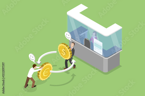 3D Isometric Flat Vector Illustration of Currency Exchange, Money Conversion