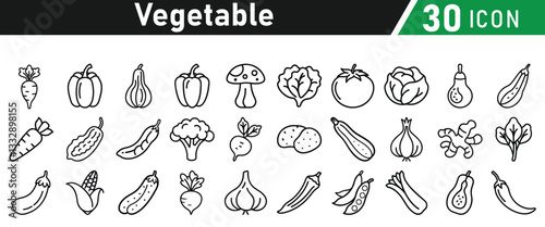 Vegetable line icon set. Vector isolated vegetables and fruits