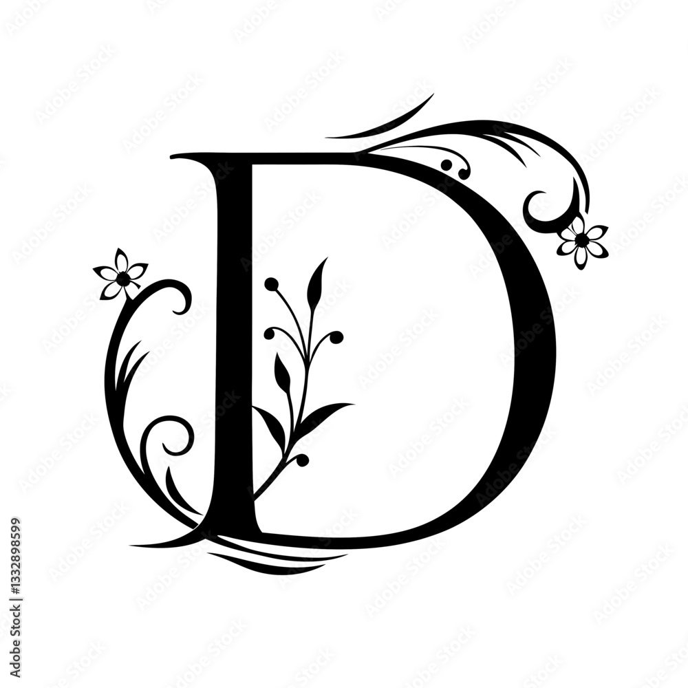 Elegant floral letter d design with decorative elements Elegant floral letter d design with decorative elements
