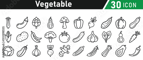 Vegetable line icon set. Vector isolated vegetables and fruits