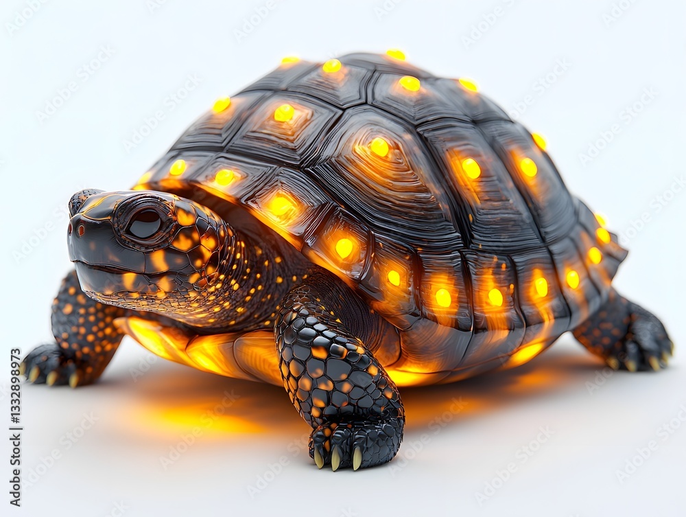 Obraz premium Glowing Chunky Turtle with Stubby Legs Peeking from Round Body on Isolated White Background Concept