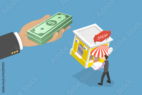 3D Isometric Flat Vector Illustration of Franchise Business Concept, Acquisition and Takeover