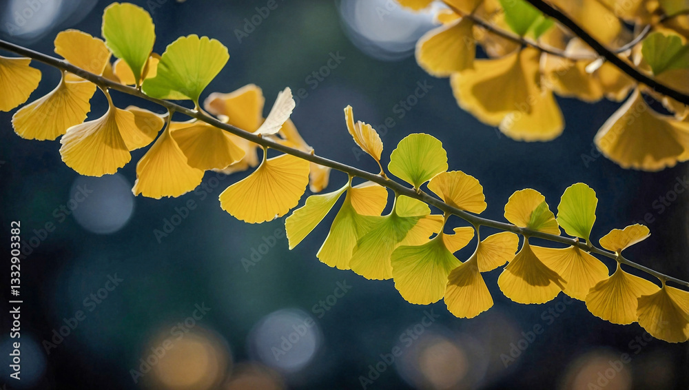 Obraz premium Close-up of vibrant Ginkgo biloba leaf in fall