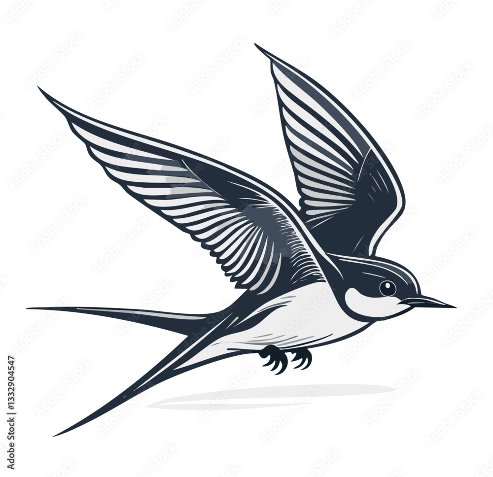Fototapeta premium An old school style swallow with thick outlines, classic shading and simple, dynamic movement, perfect for a small tattoo on the arm or hand.