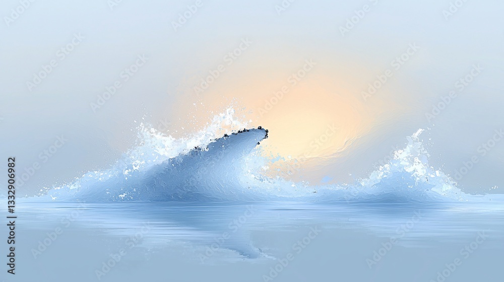 Obraz premium Whale Splashing in Calm Ocean Sunrise