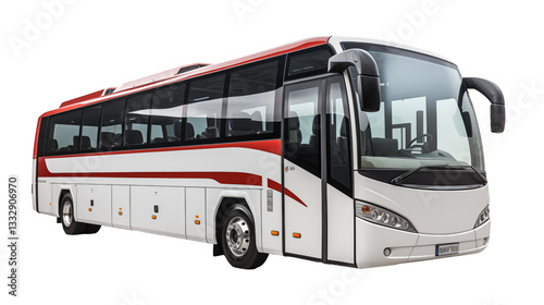 Luxury Coach Bus Red and White Design, Modern Transportation for Road Trips and Tourism.