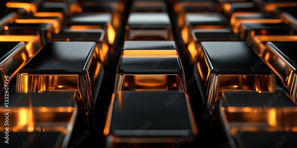 Obraz premium Discovering the Beauty of Shiny Gold Bars Reflecting Soft Lights in a Luxurious Setting at Dusk in a Treasure Trove Generative AI