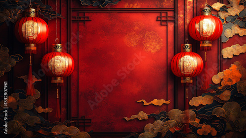 Traditional Chinese Red Lantern Festival Background  
